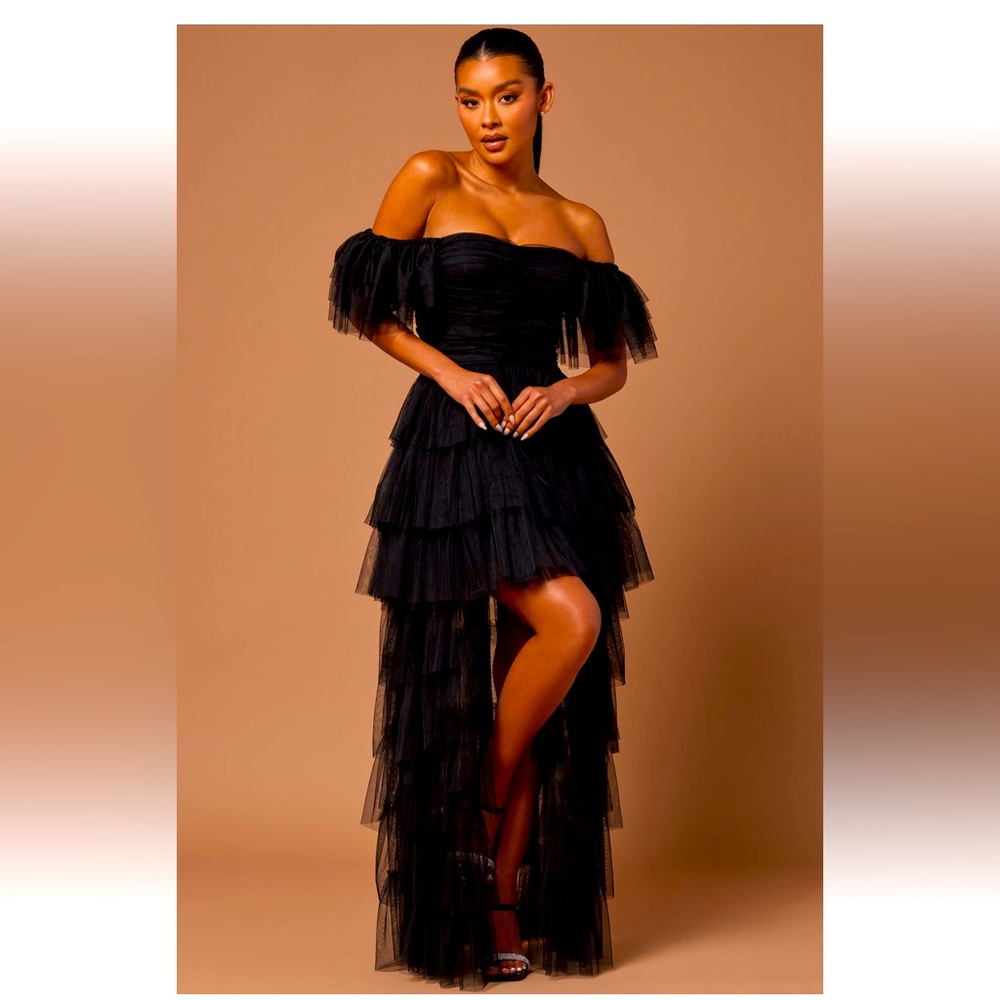 Ruffle black high low dress